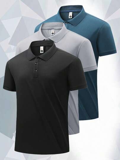 男士短袖Polo衫，弹力休闲运动T恤，商务纽扣上衣，夏季