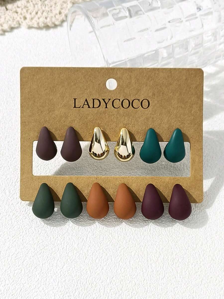 LADYCOCO 6 Pasang/Set Anting-Anting Bentuk Tetesan Air Berwarna-warni yang Modis & Lucu, Cocok untuk Pemakaian Sehari-hari Wanita - MultiWarna - View 1