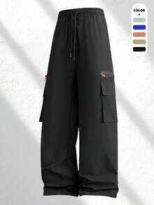 Men's Outdoor Multi-Pocket Cargo Pants, Featuring Drawstring Waist Design, Multi-Pocket Design Provides Ample Storage Space Sports - Black - View 6