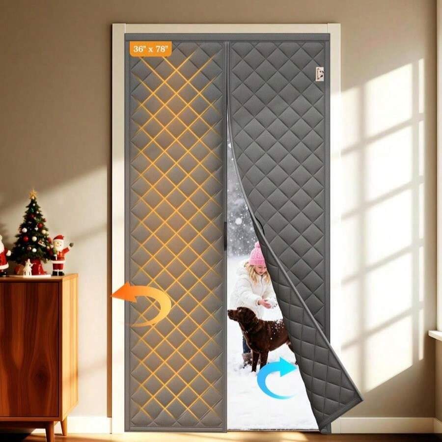 Yotache Magnetic Thermal Insulated Door Curtain Fits 32" X 80" Doors, Weatherproof Oxford &Amp; Cotton Fiber Fill, Windproof Insulation Cover To Keep Warm In Winter, Gray - Phù hợp với cửa có kích thước 36x78. - Xem 1