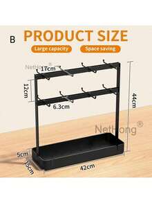 Double-Layered Mug Rack With A Base For Storing Items; A Kitchen Storage Rack With Cup Hooks, Sturdy And Durable, Providing Efficient Storage For Water Cups, Mugs, And Coffee Cups. - 黑色 - 查看 9