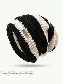 1顶男女通用条纹针织帽，保暖轻便，适合秋冬季休闲穿着