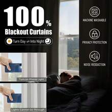 2 Panels 100% Blackout Curtains With Back Coating & Grommets - Sun Blocking Privacy Drapes For Living Room Bedroom Indoor Home Decor - 灰色 - 查看 2