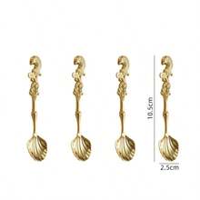 4件套复古鲤鱼/美人鱼咖啡勺、创意贝壳甜点勺、欧式复古鱼形搅拌茶匙、小茶匙、咖啡吧配件