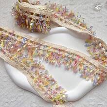 1.57 Inch Wide Colorful Eyelash Tassel Trim, Polyester Ribbon Suitable For Sewing And Crafting, 3/5 Yard - 4 Color Options, Ideal For Gift Wrapping, DIY Clothing, Home Decor, Party Decoration - Multicolor - View 7