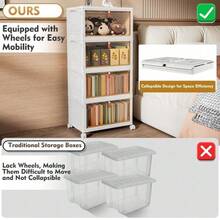 Large Folding Storage Box Stackable Case Cabinet Closet Home Organizer On Wheels - White - View 9