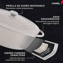 Olla de Hierro Fundido Esmaltado para Horno y Estufa Horno Holandés Capacidad 7 Litros Dutch Oven Taupe 35 cm - Gris pardo - Ver 3