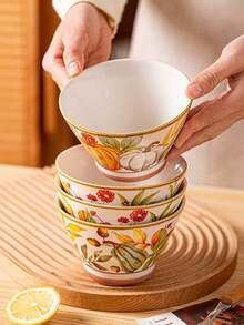 2/4 件套陶瓷碗勺套装，南瓜图案餐具，400 毫升/13.5 盎司乡村风格早餐燕麦碗、酸奶碗、沙拉碗、甜点碗，适用于洗碗机、烤箱、微波炉，适合家庭、厨房、餐厅、派对、宴会、万圣节礼物 - 彩色 - 查看 9