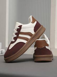 1 đôi giày thể thao trẻ em màu đỏ tía, giày sneaker thường ngày. - Màu Đỏ Sâu - Xem 7