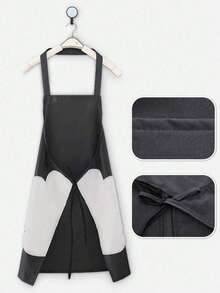 Waterproof And Oil Resistant Vinyl Kitchen Apron With Pockets-Perfect For Cooking,Baking,And Gardening,Restaurant Servers,Sleeveless,Hand Wiping,Kitchen Use - 黑與白 - 查看 4