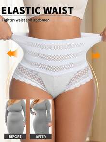 Women's Comfortable Lace Trim High Waist Compression Shapewear Panties - White - View 3