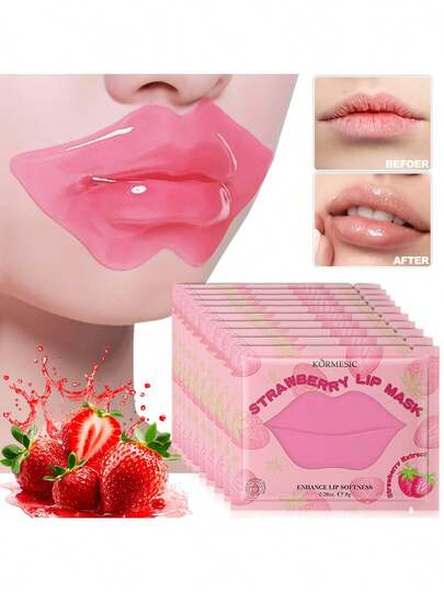 1/3/5 Piezas Máscara labial hidratante de fresa, máscara facial para labios, barra de labios, máscara, cuidado de labios, exfoliación suave, desvanecer líneas de los labios, calmar y reparar los labios, mejorar los labios opacos, hidratación duradera, aliviar los labios secos, agrietados y con descamación, iluminar el color de los labios, hacer que los labios sean suaves y voluminosos, cuidado nocturno de los labios, regalo para el Día de San Valentín/Acción de Gracias/Cumpleaños