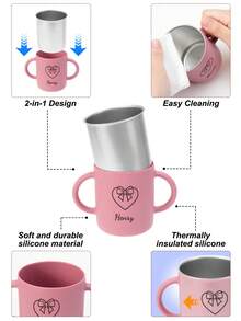 1pc Personalized Customization Name And Pattern Silicone Cup With Detachable Stainless Steel Inner Cup Two-In-One Kids Drinking Cup Children Tableware - Multicolor - View 8