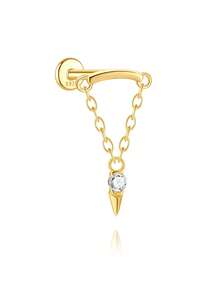 EleRunis 1PC 925 Sterling Silver Tassel Thread Flat Back Cartilage Helix Piercing Jewelry For Women Daily Wear Wedding Party Engagement Anniversary Valentine's Day - Gold - View 6