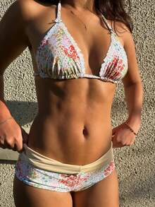 Women's 2 Piece Bikini Set Fashion Halter Neck Swimsuit With Shorts Summer Two Piece Bathing Suit - 彩色 - 查看 2