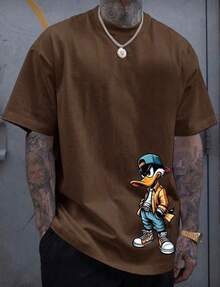 POLAR BEAR Basic Unisex T-Shirt With Duck Print Streetwear - 鏽棕色 - 查看 1