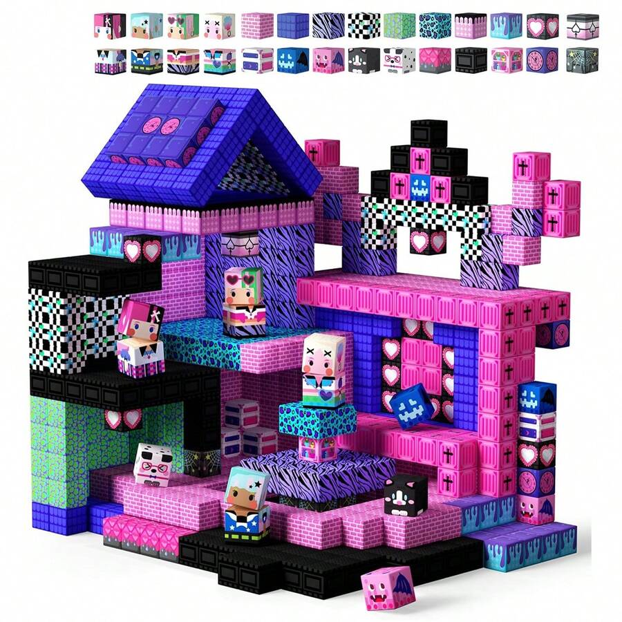 50-300pcs Magnetic Building Blocks & Tiles - STEM Montessori Toys For Kids, With Cute Character Cubes, Magnetic Tile Role Play Music Cool Girl World, Imaginative Construction Toys, Building Cubes Toy Set, Girly Series, Pretend Play, Sensory Learning Toys, Suitable For Children 3+ Years Old Boys Girls, Ideal For Birthday, Holiday Gifts (Partial Colors Random) - 彩色 - 查看 1