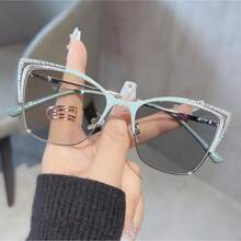 1 Pair Unisex Photochromic Lens Glasses - Transparent Lens, Semi-Rimless Oval Metal Frame - Relieve Eye Fatigue Caused By Computers, TVs, Phones And Games, Also Can Be Worn As Decorative Glasses - Baby Pink - View 9