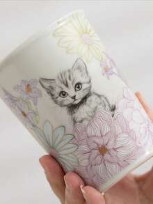 1个优质陶瓷可乐杯，创意可爱猫咪图案马克杯，适合家庭聚会、毕业派对、咖啡杯、牛奶杯、水杯、漱口杯，300毫升个人使用，中国茶具套装 - 彩色 - 查看 4