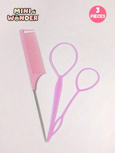 三件套边缘控制梳套装，包括造型尖尾梳、蓬松梳和发夹，适用于所有发质，是美发沙龙必备产品和配件，也适用于儿童，可轻松梳开湿发。