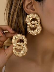 1 Pair Fashionable, Stylish And Minimalist Geometric Circle Earrings, Suitable For Daily Wear - Yellow Gold - View 4