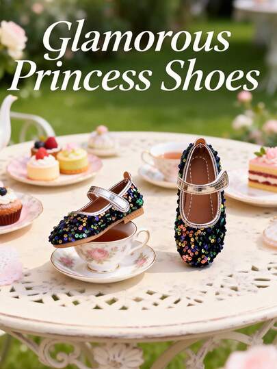 1双时尚亮片玛丽珍女童鞋，适合日常穿着、演出、钢琴演奏会等场合。