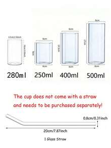 1PC Square Glass Cup, Modern Crystal Clear Highball Tumbler, Unique Versatile Drinkware For Iced Coffee/Cocktails/Water/Juice, Home Kitchen & Bar Essential (Without Straw) - Multicolor - View 5