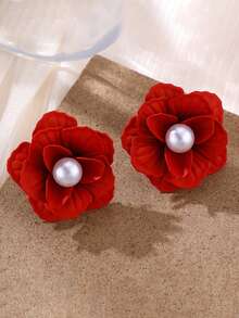 1 Pair/6 Pairs Metallic Painted Floral Earrings, Suitable For Women's Daily Wear, Festivals, Dates, Gifts, Matching Red Earrings For New Year