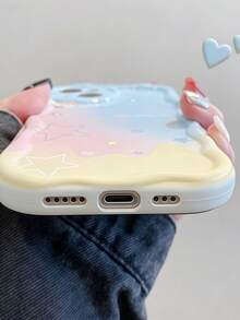 "Funda para Teléfono Compatible con iPhone (Modelos Recientes) - Diseño de Borde Ondulado Estiloso - Variedades: Solido/Desgradado Estrellas/Flores Pequeñas - Funda de Silicona Resistente a Golpes" - Multicolor - Ver 3