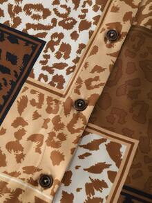 Elegant Retro Leopard Print Collared Short Sleeve Blouse, Versatile Vintage Leopard Print Shirt For Women Summer - Multicolor - View 5