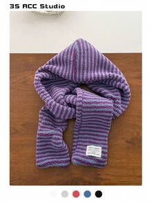 Women's Heavyweight Extreme-Cold Balaclava Hooded Scarf, Knitted Knitted Blend Windproof Warm Earflap Hat For Autumn/Winter