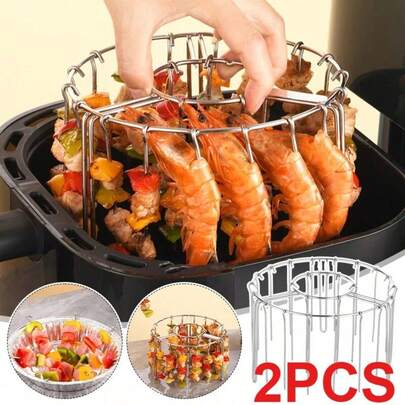 2PCS Air Fryer Stainless Steel Grill Vertical Skewer Hanging Kebab Rack Tool