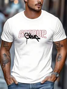 Men's Casual Sports T-Shirt, Summer Thin Breathable Sweat-Absorbing Geedup Printed Design, Suitable For Daily Wear Casual Sports T-Shirt - 白色 - 查看 6