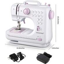 Máquina de coser grande, mini máquina de coser eléctrica portátil para principiantes, 12 puntadas incorporadas, 2 velocidades con pedal, luz, cajón de almacenamiento. - Blanco - Ver 4