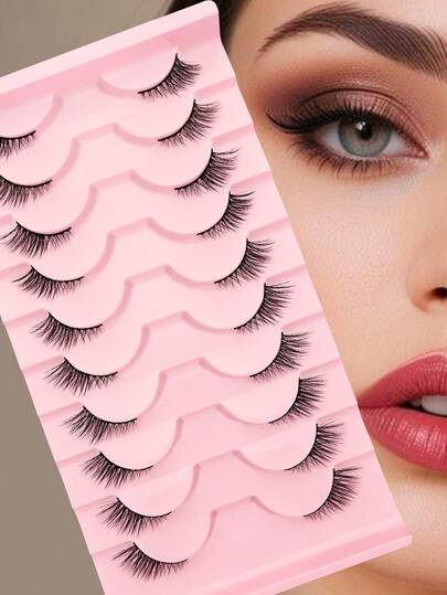 Youyibei 10 Pairs Half Lashes, Thick, Wispy, 3D Volume, Reusable, Soft, Lightweight, Faux Mink Strip Lashes For Dramatic Eye Makeup Look, Suitable For Daily Makeup,Natural Makeup Strip Lashes,Lashes,Eyelashes,Fake Lashes