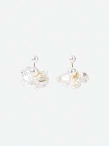 Opalesca 1 Cặp hoa tai thiết kế cánh hoa thanh lịch, hoa tai thời trang sang trọng đeo hàng ngày cho phụ nữ - Cánh hoa ngọc trai - Xem 2