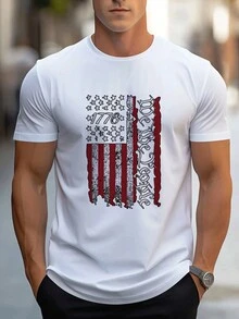 1PC Men's Plus Size American Flag Design T Shirt Featuring  We The People Text In Bold Black Red White Colors Ideal For Patriotic Fashion Statements - 白色 - 查看 2
