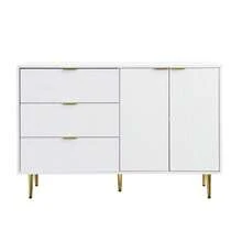 Sideboard, Living Room Cabinet With Doors And Drawers, Interior Shelves, Chest Of Drawers With Gold Handles And Legs - White - View 7