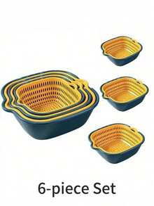 6件套（3个篮子+3个碗）双层滤水篮，食物储存和整理套装，塑料滤锅筛篮，可重复使用的蔬菜清洗篮，厨房家用滤网，水果蔬菜清洁篮，厨房用品，厨房小工具及配件 - 彩色 - 查看 12