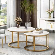 Nesting Coffee Tables Set Of 2 Round Stacking Sofa Side Tables For Living Room - White - View 7