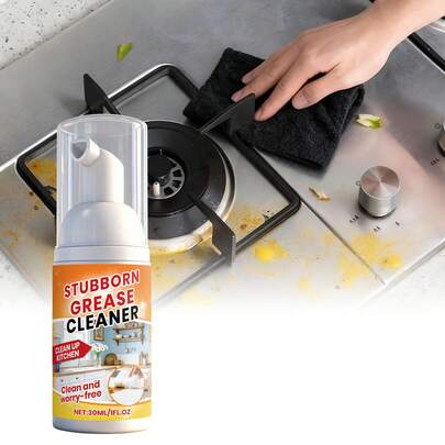 Limpiador de cocina de alta resistencia, efectivo para eliminar la grasa y la suciedad persistentes en estufas, hornos, utensilios de cocina y talla grande. Ayuda a limpiar rápidamente las manchas de aceite y la suciedad difíciles, facilitando las tareas de limpieza. Adecuado para la cocina, campanas extractoras, placas de inducción, azulejos, inodoros, fregaderos y talla grande.