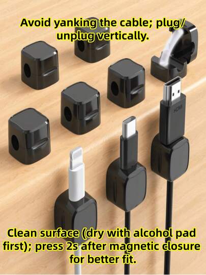 2个磁性理线夹 - 自粘式理线器，适用于桌面、家庭、办公室和汽车 - 可整理充电线、USB线、鼠标线和键盘线，黑白两色，随机发货