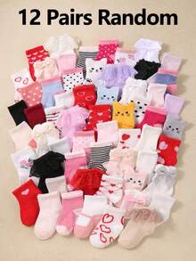 24 đôi tất cổ chân mềm mại cho bé gái sơ sinh/trẻ nhỏ, họa tiết gồm thỏ, nơ, trái tim và gấu bông, thoải mái, thoáng khí, không bó sát, phù hợp cho bé mặc hàng ngày, từ 0-36 tháng, mọi mùa, quà tặng lý tưởng cho trẻ sơ sinh, Giáng sinh, bé gái sơ sinh - tất cổ chân, tất trẻ em, tất trẻ nhỏ, tất bé gái, tất hoạt hình - Nhiều màu - Xem 12