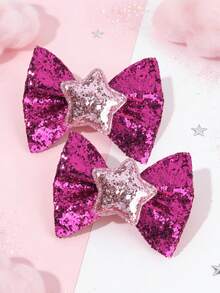 2pcs Shiny Hair Clips, Suitable For Girls - Shiny Metallic Purple And Pink Star-Shaped Hair Clips With Iridescent Glitters, , Suitable For Parties, Valentine's Day, Dancing, Daily Styling - Sweet Style Hair Clips, Suitable For Teenagers And Friends, Teen Hair Accessories - Multicolor - View 2