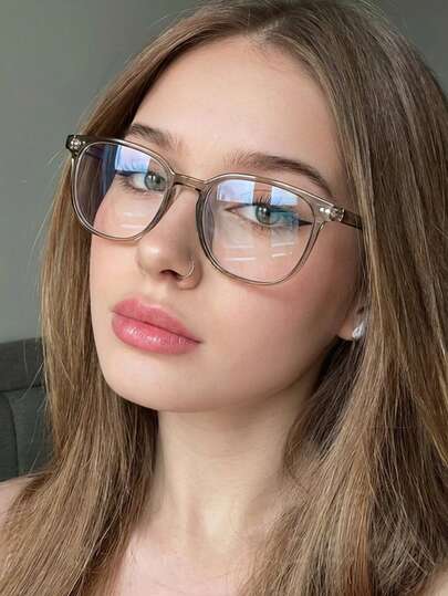 1 par de gafas de mujer con montura cuadrada de TR90, remaches, estilo retro de moda y lentes transparentes de alta calidad
