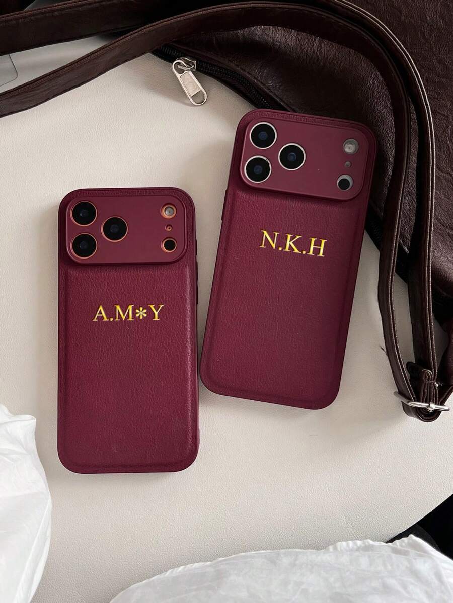 Personalized Letter Phone Case, 3D Embossed Gold Foil, Compatible With IPhone 17/16/15/14/13/12/11 Pro Max And Plus Series, Burgundy Textured Design, Anti-Slip, Shock-Proof, Scratch-Resistant, Perfect Gift For Birthday And Anniversary,Cute Phone Cases