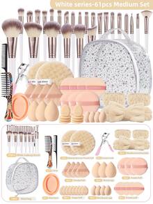 61pcs Makeup Brush Set, Includes Eye Shadow Brush, Eyebrow Brush, Foundation Brush, Powder Brush, Blush Brush, Concealer Brush And Highlighter Brush, Made Of Ultra-Soft Premium Synthetic Hair, Suitable For Daily Facial Makeup - Multicolor - View 12
