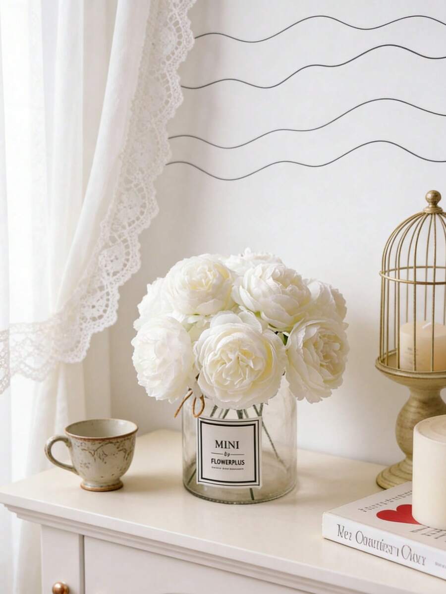 6/12PCS Artificial Peony Flower With Stem Simulation Peony Flower Head Used For Wedding Party Decoration, Home Living Room Table Center Decoration, Fake Plants, Autumn Decoration, Room, Table, Garden Decoration, Room Decoration Items, Valentine's Day, Birthday Gifts, Graduation Gifts