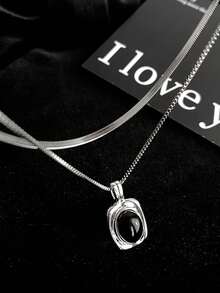 Collar con colgante cuadrado negro de lujo en capas - Cuadrado - Ver 9