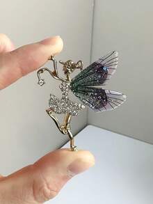 1pc Fashion Ballet Girl Angel Zirconia Stone Brooch, Alloy Sequin Brooch Pin, Jewelry Gift For Women - Multicolor - View 6